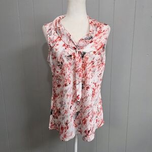 Tahari Arthur S.Levine Floral Sleeveless Sailor Tie Blouse Size M
